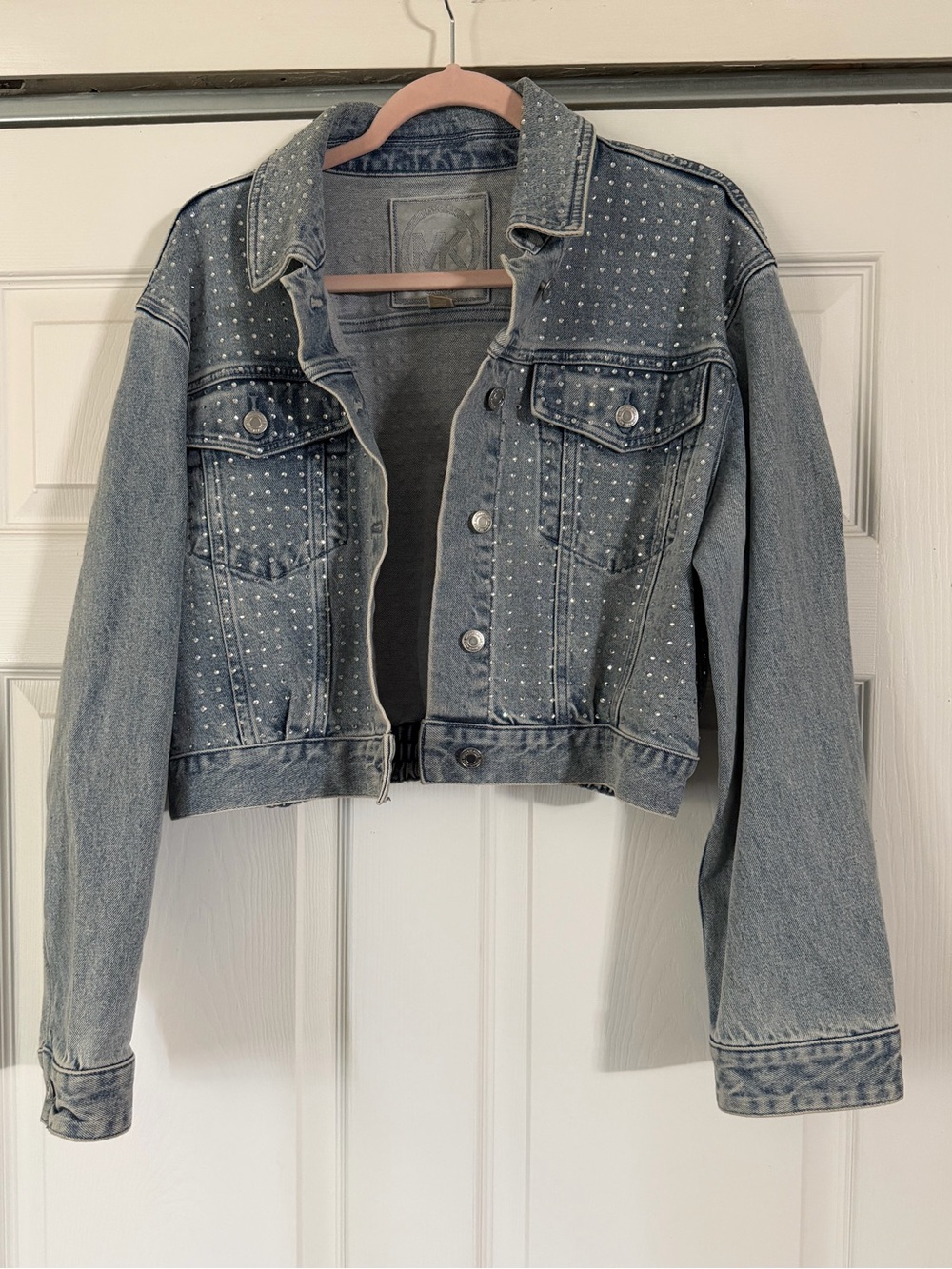 Michael Kors- Rhinestone Embellished Light Blue Denim Jacket - Women